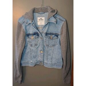 Hollister Women's Juniors Denim Jean Sweatshirt Hybrid Jacket Size Med Grey Blue